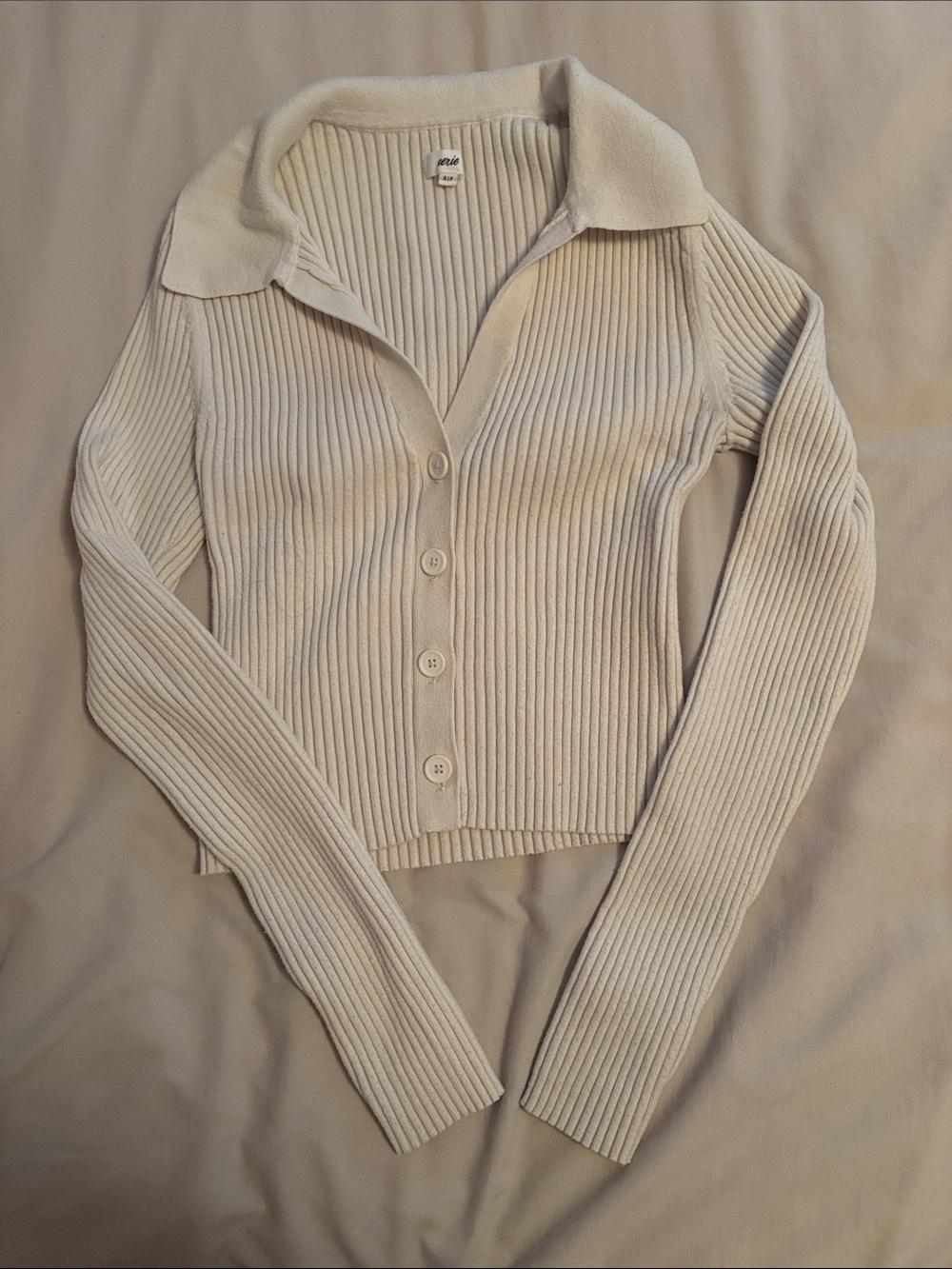 aerie Cream Ribbed Button-Down Collared Top